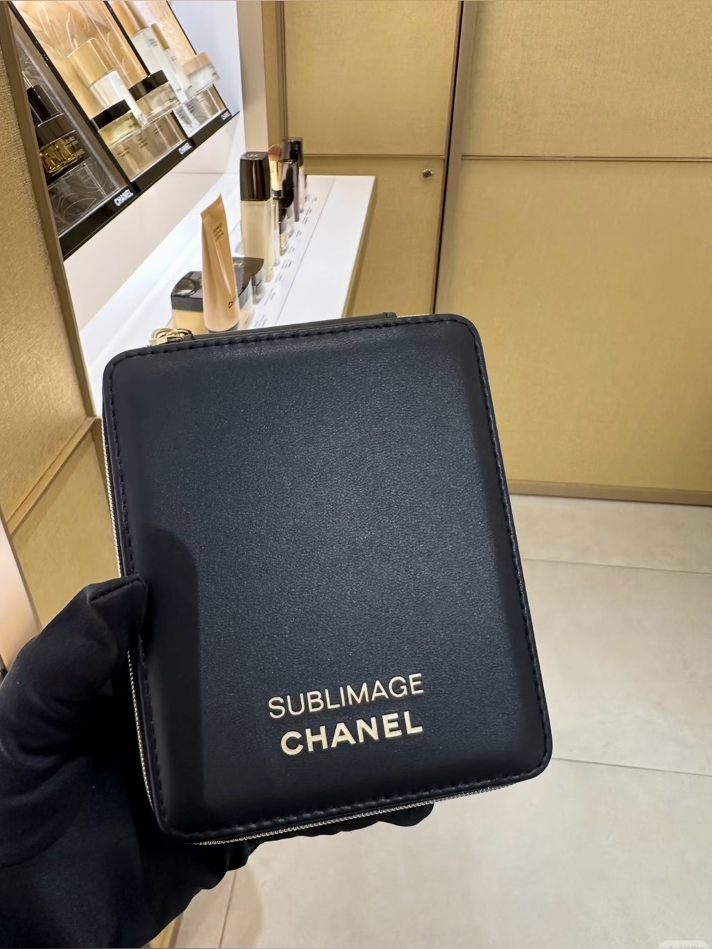 CHANEL Sublimage Black with Gold Logo Zip Cosmetic Case